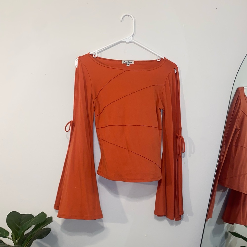 VTG 90s Bell-Sleeve Top Grunge Orange Paris Blues BOHO